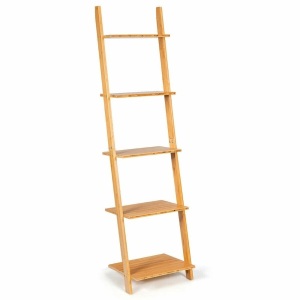 5-Tier Ladder Shelf Modern Bamboo Leaning Bookshelf Ladder Bookcase HW63979