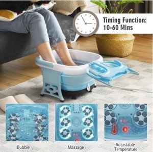 Foldable Foot Spa Bath Motorized Massager with Bubble Red Light Timer Heat in Blue