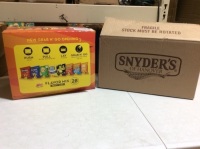 Case of 28 Snack Size Chips, and a Case of Snyders Pretzels. Best by Date of Jan. 2021