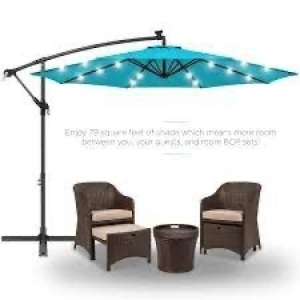 Solar LED Offset Hanging Patio Umbrella w/ Crank Tilt Adjustment - 10ft