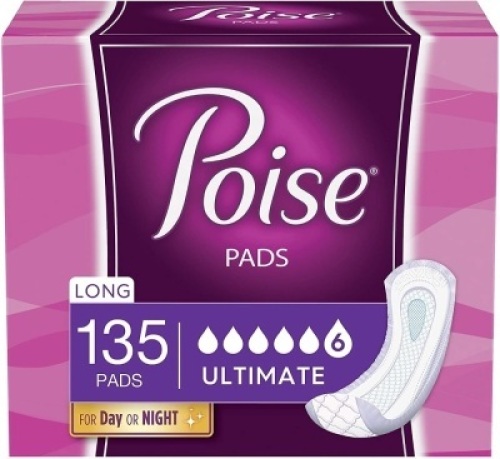 Poise Incontinence Pads for Women, Ultimate Absorbency, Long, Original Design, 135 Count (3 Packs of 45)