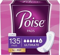 Poise Incontinence Pads for Women, Ultimate Absorbency, Long, Original Design, 135 Count (3 Packs of 45)