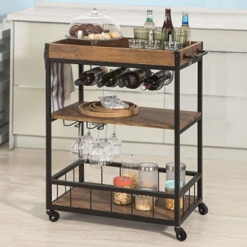 Haotian Bar Serving Cart Home Myra Rustic Mobile Kitchen Serving cart. Appears New