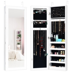 Door Mounted Mirrored Jewelry Cabinet Storage Organizer