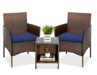 3-Piece Outdoor Patio Wicker Bistro Set w/ Side Storage Table, Appears New