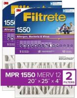 Lot of (2) Filtrete Deep Pleat AC Furnace Air Filters, 20" x 25" x 4" - NEW