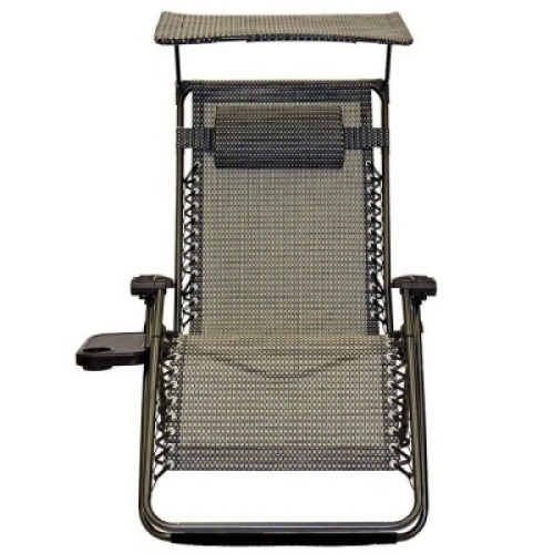 Folding Recliner Lounge Chair W/ Shade Canopy Cup Holder