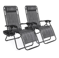 Set of 2 Adjustable Zero Gravity Patio Chair Recliners w/ Cup Holders, Appears New
