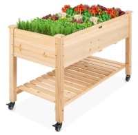Mobile Raised Garden Bed Elevated Wood Planter w/ Wheels, Storage Shelf, Appears New