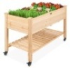 Mobile Raised Garden Bed Elevated Wood Planter w/ Wheels, Storage Shelf, Appears New