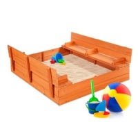 Kids Cedar Sandbox w/ Sand Screen, 2 Benches - 47x47in, Appears New