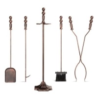 5-Piece Rustic Iron Indoor Outdoor Fireplace and Firepit Tool Set w/ Stand