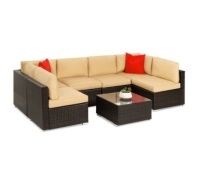 7-Piece Modular Wicker Sectional Conversation Set, Brown/Tan