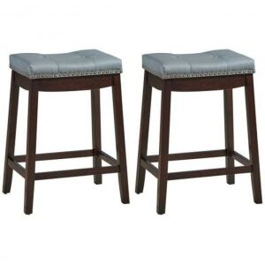  Set of 2 Nailhead Saddle Bar Stools