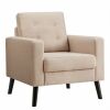 Modern Tufted Accent Chair with Rubber Wood Legs, Beige