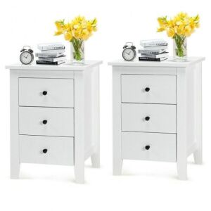 Set of 2 Nightstand End Beside Table w/ 3 Drawers 