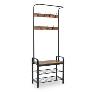 KingSo Industrial Hall Tree Entryway Coat Shoe Rack 3-Tier Shoe Bench w/ Hooks