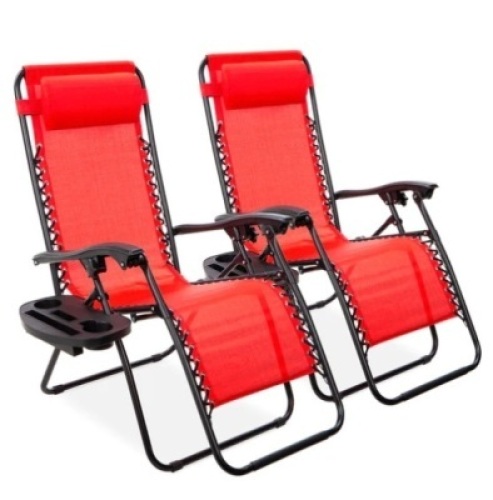 Set of 2 Adjustable Zero Gravity Patio Chair Recliners w/ Cup Holders, Appears New