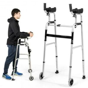 Folding Height Adjustable Walking Frame With Armrest Support