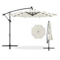 Solar LED Offset Hanging Patio Umbrella w/ Crank Tilt Adjustment - 10ft, Appears New