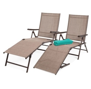 Set of 2 Outdoor Patio Chaise Recliner Lounge Chairs w/ Rust-Resistant Frame, Appears New