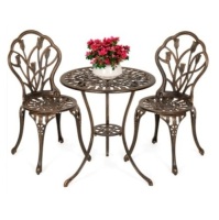 3-Piece Cast Aluminum Patio Bistro Furniture Set, Brown