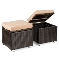 Set of 2 Wicker Ottomans, Multipurpose w/ Removable Cushions, Steel Frame, Appears New