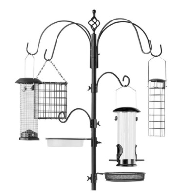 Bird Feeding Station, 6-Hook Steel Multi-Feeder Stand w/ 4 Feeders - 89in, Appears New