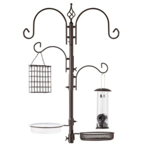 4-Hook Bird Feeding Station, Steel Feeder Stand w/ 2 Bird Feeders - 91in, Appears New