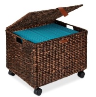 Mobile Water Hyacinth Rolling Filing Cabinet Storage Basket w/ Lid, Wheels, Appears New