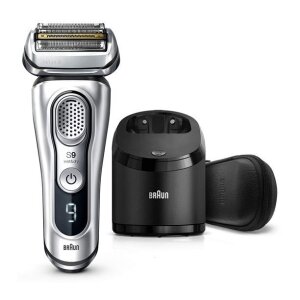 Braun Electric Razor for Men, Series 9 9390cc, Electric Foil Shaver, Precision Beard Trimmer, Rechargeable, Cordless, Wet & Dry Foil Shaver, Clean & Charge Station and Leather Travel Case