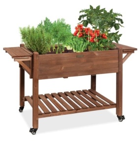 Pre-Stained Mobile Raised Garden Bed Elevated Wood Planter Stand 57x20x33in, Appears New