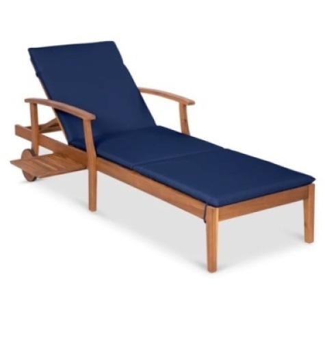 Adjustable Acacia Wood Chaise Lounge Chair w/ Side Table, Wheels - 79x26in, Appears New