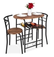 3-Piece Wooden Table & Chairs Dining Set w/ Lower Storage Shelf, Appears New