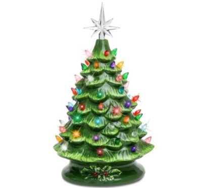 15in Pre-Lit Hand-Painted Ceramic Tabletop Christmas Tree w/ 64 Lights,NEW