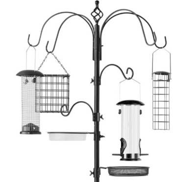 Bird Feeding Station, 6-Hook Steel Multi-Feeder Stand w/ 4 Feeders - 89in
