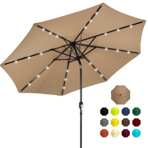 10ft Solar LED Lighted Patio Umbrella w/ Tilt Adjustment, Fade-Resistance. Color Unknown. Appears New