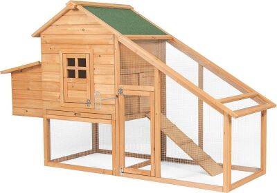 75in Wooden Chicken Coop Nest Box Hen House Poultry Cage Hutch w/ Ramp and Locking Doors - Brown 