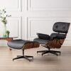 Mid Century Lounge Chair & Ottoman, Full Grain Leather, Plywood & Heavy Duty Swivel Base 