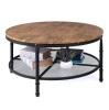 2-Tier Round Industrial Wood & Steel Coffee Table, Storage Shelves - 35.5in, Appears New