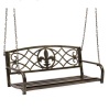 2-Person Outdoor Metal Hanging Swing Bench w/ Fleur-de-Lis Accents, Appears New