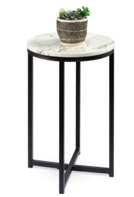 Round Coffee Side Table w/ Faux Marble Top, Metal Frame - 16in,NEW