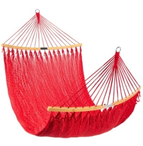 2-Person Woven Polyester Hammock w/ Curved Bamboo Spreader Bar, Carry Bag,NEW