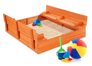 Kids Cedar Sandbox w/ Sand Screen, 2 Benches - 47x47in,NEW