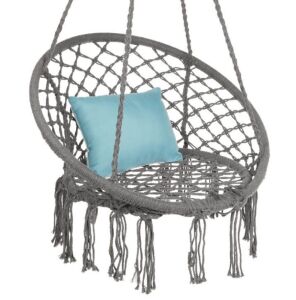 Cotton Macrame Hammock Hanging Chair Swing, Handwoven w/ Backrest