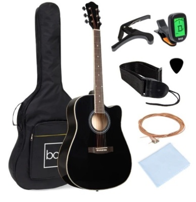 Full Size Beginner Acoustic Guitar Set with Case, Strap, Capo - 41in,APPEARS NEW