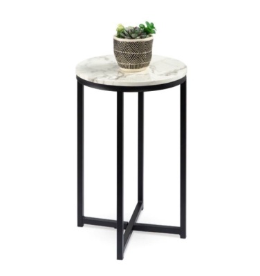 Round Coffee Side Table w/ Faux Marble Top, Metal Frame - 16in, Appears New