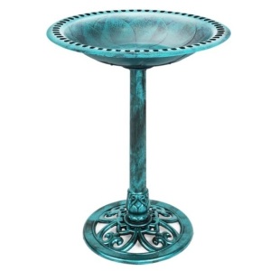 Vintage Outdoor Garden Bird Bath w/ Fleur-de-Lis Accents, Appears New