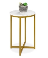 Round Coffee Side Table w/ Faux Marble Top, Metal Frame - 16in, Appears New