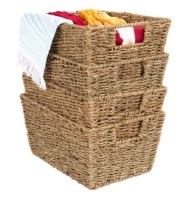 Set of 4 Seagrass Storage Tote Baskets, Laundry Organizer w/ Insert Handles, Appears New